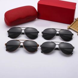 Luxe unisexe grand métal noir cadre lunettes de soleil polarisées rétro marque femmes hommes designer léopard sculpté en plein air plage lunettes carti lunettes cadeaux avec boîte d'origine