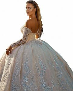 Lujo con cuello en V boda Dres Fi apliques de lentejuelas corte tren vestidos de bola mujeres hermosas vestidos de novia de encaje formal 2024 H4St #