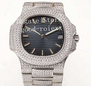 Luxe V2-versie heren automatisch blauw horloge Miyota Cal.324 SC volledige pave diamanten armband kast 5711 heren ETA R8 strass horloges