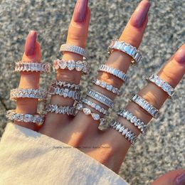 Luxe Veelzijdige Vrouwen Bruiloft Fijne Sieraden 5A Diamanten Hart Ringen 925 Sterling Zilver Iced Out Baguette CZ Verlovingsring
