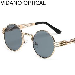 Luxe-Vidano optique ronde lunettes de soleil en métal Steampunk hommes femmes lunettes de mode marque Designer rétro Vintage lunettes de soleil UV400