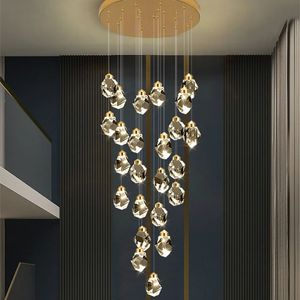 Luxe villa trap kristal kroonluchter licht moderne hal led hanglampen hangende lamp voor loft hotel verlichte armatuur woondecoratie