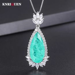 Luxury Vintage 1226 mm Emerald Paraiba Tourmaline Pendant Collier pour femmes Cocktail Diamond Lab Party Fine Jewelry Accessoires 240515