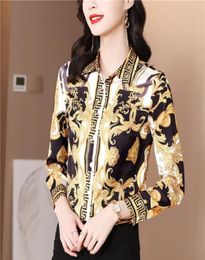 Luxury Vintage Baroque Imprimé Brousses Femmes Butt à manches longues Shirt Office Bureau Silk Print Shirts 2022 Spring Autumn Woman1265876