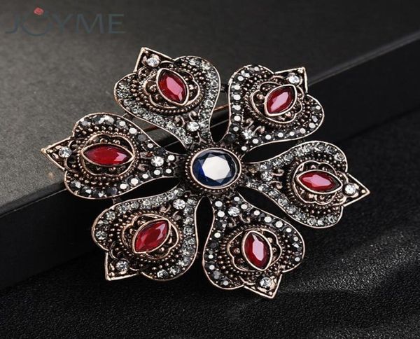 Luxury Vintage Brooch Femmes Fleur Rouge Rouge Crystal Broche Broche Bénéfices Hijab Corsage épingle turque bijoux ethnique1146515