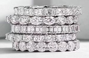 Bijoux de mode vintage de luxe Real 925 STERLING Silver Princess White Topaz CZ Diamond Eternity Femmes Bande de fiançailles de mariage Rin9467689