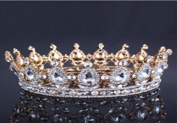 Luxury Vintage Gold Wedding Crown Alloy Bridal Tiara Baroque Queen King Crown Gold Color Rhinestone Tiara Crown4776989