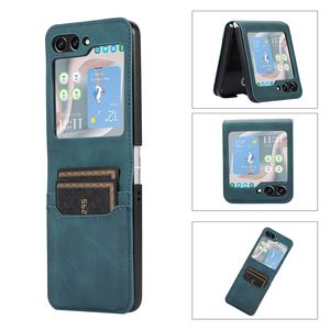 Étui de téléphone de luxe en cuir vintage Vogue pour Samsung Galaxy pliable Z Flip 5 4 3 5G robuste rétro mince affaires antidérapant double fente pour carte portefeuille pliable coque antichoc