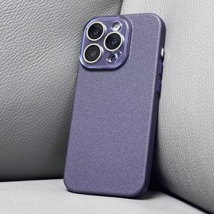 Case de luxe Litage Litchi Modèle Ultra mince pour l'iPhone 15 Plus 14 13 12 Pro Max Slim Lens Protection Hard Back Cover