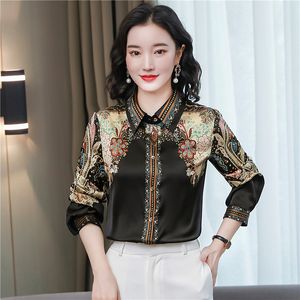 Luxe Designer Office Dames Vintage Shirts 2023 Damesmode Lange Mouw Casual Runway Zijden Blouse Lente Herfst Barok Print Revers Button Up shirt Satijnen Tops