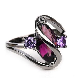 Luxe vintage paars zirkoon cz kristal kleurrijke ring voor vrouwen bruiloft verloving sieraden cadeau