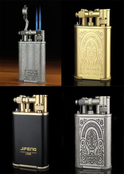 Luxury Vintage Style Classic Retro Design Scoupe Matchs Matchs Cigarette à jet Double Blue Scorch Flame Butane Windproof REF6201328