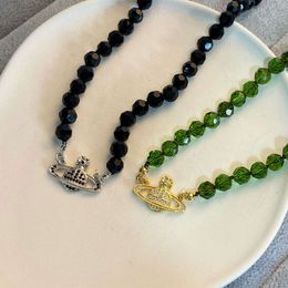 Collier de luxe Viviannes Westwoods même chaîne de clavicule médiévale femme perles de verre de cristal vert collier de l'impératrice douairière occidentale Saturn