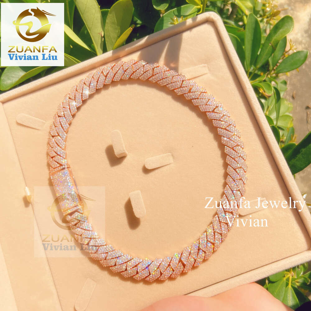 Lüks VVS Moissanit 18K Altın Kaplama 925 STERLING Silver Miami Küba Bağlantı Zinciri