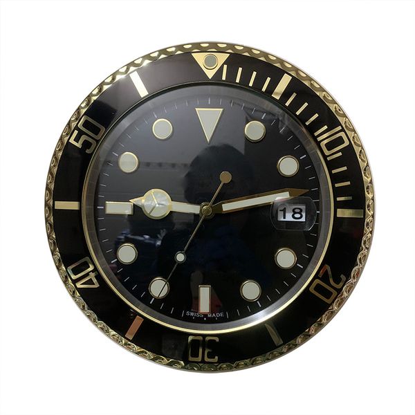 Horloge murale de luxe avec date en métal, design moderne, loupe, grande montre noire avec mégaloscope, quartz super silencieux, décoration de la maison lumineuse