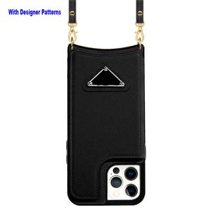 Étuis portefeuille de luxe Designer pour iPhone 14 Pro 13 12 11 8 Coque en cuir pour femme Motif classique avec porte-carte de crédit Slot Stand Cross-Body Strap Lanyard Cellphone Cover
