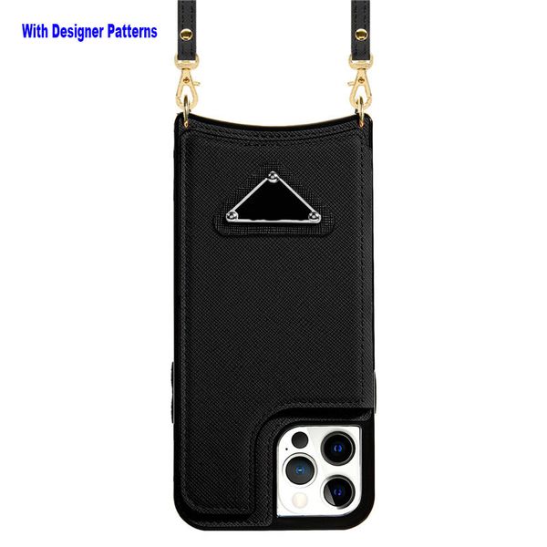 Fundas de billetera de lujo Diseñador para iPhone 14 Pro 13 12 11 8 Funda de cuero para mujer Patrón clásico con ranura para tarjeta de crédito Soporte Correa cruzada Cordón Cubierta para teléfono móvil