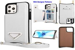Étuis portefeuille de luxe pour iPhone 14, étui portefeuille à bandoulière, design classique, porte-cartes en cuir PU avec plaque signalétique en métal I4867476