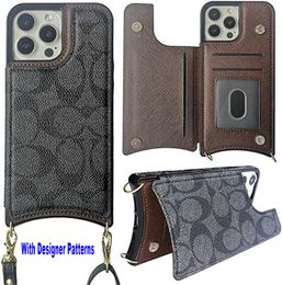 Luxe portemonnee Designer -hoesjes voor iPhone 13 Pro Max 6,7 inch 14Plus 12 11 xr XS Vrouwen Leer Klassiek Patroon Beschermende Flip Folio -cover met creditcardhouder Slot Case