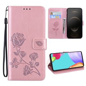 Rose Wallet Leather Mobile Phone Case Cases voor iPhone 14 13 12 11 Pro Max XR XS iPhone 5 5S 6 6s 7 8 Plus twee kaartsleuven Rose Pink Red Goud groen bruine kleur Leerleren kisten