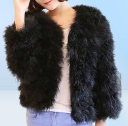 Luxury chaude dames manteau autruche cheveux manteau de fourrure femme courte dinde plume veste hiver manche longues whiteblackblue3388906