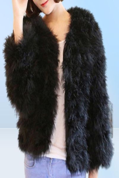 Luxe chaud dames manteau autruche cheveux fourrure manteau femmes court dinde plume veste hiver à manches longues pardessus WhiteBlackBlue7525464