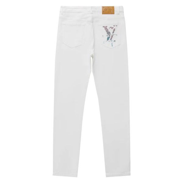 Jeans décontractés lavés de luxe pour hommes et marques européennes et américaines Slim Fit Cool Designer Designer For Print Llogo Harlan Pantalon blanc