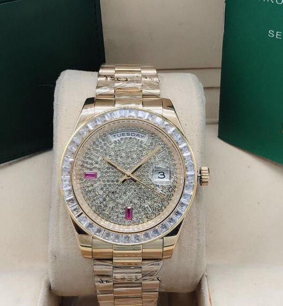 reloj de lujo esfera de 36 mm con diamantes zafiro espejo dorado relojes mecánicos automáticos para mujer calendario dual relojes de pulsera de acero inoxidable para hombres