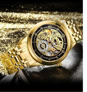 Luxe horloge automatische mechanische gouden mannelijke klok skeleton wijzerplaat waterdicht roestvrij staal holle sport horloge reloj hombre