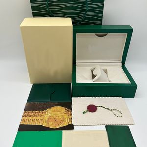 Luxe horlogedoos Mode groene behuizing Hoge kwaliteit horlogedoos Papieren zak Certificaat Houten dames- en herenhorloge Cadeau-accessoires Originele doos Montre-ontwerp