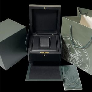 Boîtes de montres de luxe, fournisseur d'usine, vente en gros, cuir noir, boîte en bois vert avec livret, carte, personnalisation de montres, coffrets cadeaux