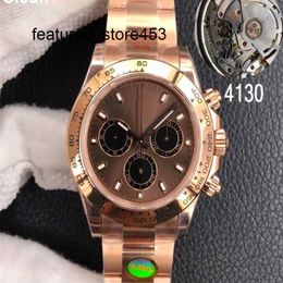 Luxe horloge Clean Factory Rolaxes Sapphire TOP Rose Ceramic Gold beze Chronograaf Mechanisch horloge 4130 uurwerk
