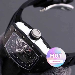 Luxe horloge coole rakish mechanische pols horloges tv -fabriek RM055 Designer Mens Business Leisure Carbon Fiber Case Tape Mens U6P1 Zwitserse beweging 3SS7 2023 NIEUW