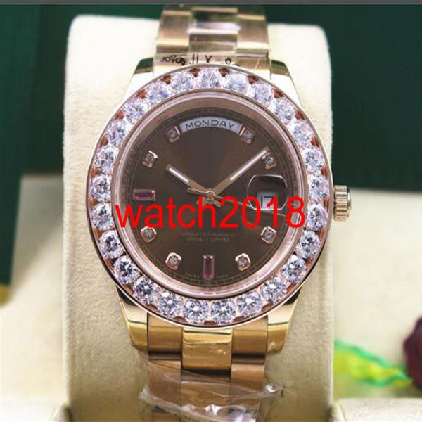 Montre de luxe DayDate 118205 Hommes Everose Or Chocolat Diamant Rubis 41MM Plus Gros Diamants Montres Automatique Saphir Lumineux Me2036