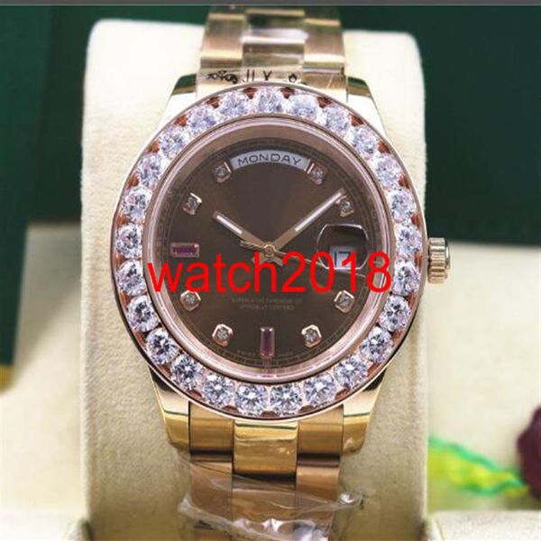 Montre de luxe DayDate 118205 hommes Everose or chocolat diamant rubis 41MM plus gros diamants montre automatique montre pour hommes 223B