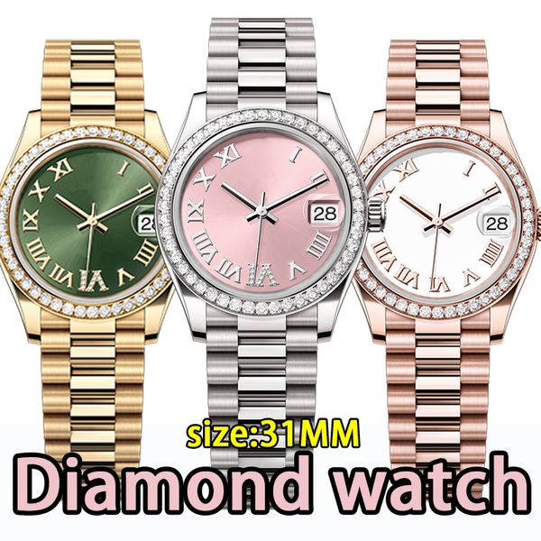 Reloj de lujo Relojes de diseño Reloj de diamantes mecánico automático de 31 mm para mujer de alta calidad Reloj de zafiro de acero inoxidable 904L de oro rosa Regalo de pareja con caja