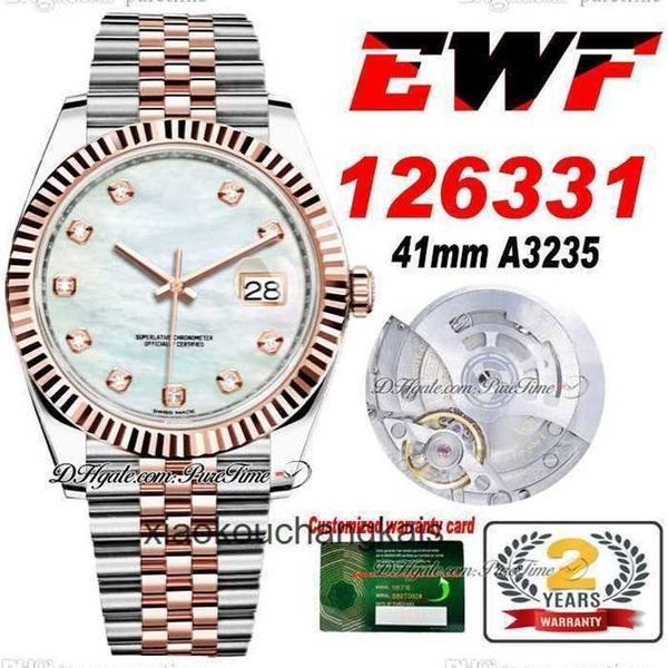 Reloj de lujo EWF Just 126331 A3235 Reloj automático para hombre 41 Bisel estriado en oro rosa de dos tonos MOP Esfera de diamantes JubileeSteel Pulsera Super Edition Misma serie Tarjeta Pur