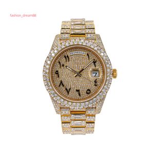 Montre de luxe pour cadeau, plaqué or Rose, verre en acier inoxydable pour hommes, Moissanite blanche, pierres précieuses analogiques rondes, 2 pièces RCK Global