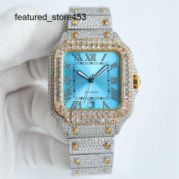 Montre de luxe montre VVS entièrement diamantée, mouvement automatique, or jaune, diamants, 39.8x13.5mm, pierres Baguette, cadran