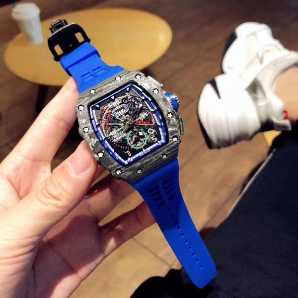 Luxury Watch Dernier modèle 1103rg Case de fibre de carbone Bleuie Blue Boutelle en caoutchouc Sapphir Miroir Automatique Mouvement mécanique 40 mm Men0391431566