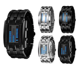 Luxe horloge liefhebbers mannen vrouwen roestvrij staal blauw binaire lichtgevende led elektronische display sport horloges mode dames horloges 20114715083