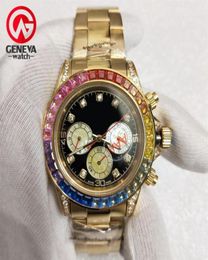 Luxury Watch Man RBOW Rainbow Diamond Diamond Mécanique Automatique Automatique 18K 316L ACIER SECTIONNELLE GOLD GOLD WRISTES PAS DE CHRONOGRAPHIE238137557