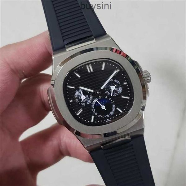 Reloj de lujo Superficie negra totalmente de acero recientemente incluida 40 mm 5712 Reloj para hombres con todas las funciones Correa de cuero con espejo de cristal mechani336p YJYM9