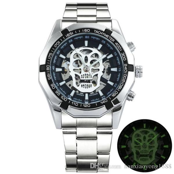 Montre de luxe officielle Punk automatique pour hommes, squelette de luxe, mécanique, bracelet en acier inoxydable, hip hop, crâne