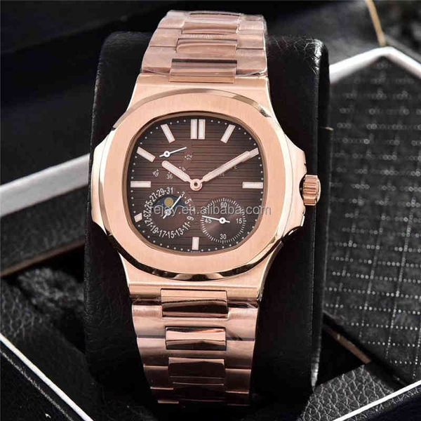 Reloj de lujo en línea Pp 5712/1a Dial negro Relojes de mano automáticos para hombre Reserva de oro rosa de 18 k