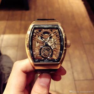 Luxe horloge Pioneer serie V 45 T GR CS SQT NR Skeleton Dial Miyota Automatisch herenhorloge Zwarte kast Lederen band Sport Watches185L