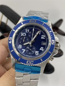 Gratis verzending Luxe horloge Quartz Stopwatch Roestvrij Horloges Blue Dial Man Bekijk Luxe Horlogeshorloge 250