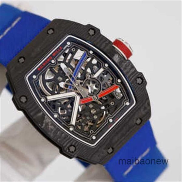 Reloj de lujo Reloj de pulsera de cuarzo Tourbillon rm6702 Relojes de pulsera ultrafinos Relojes mecánicos automáticos Rm6702 Azul para hombre Fibra de carbono Titanio Dial C054 0XPK