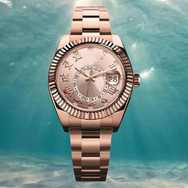 Reloj de lujo Relojes Relojes de alta calidad Residentes del cielo Función de segunda zona horaria Montre Oro rosa 41 mm 904L Reloj de acero inoxidable para hombre Relojes de movimiento automático