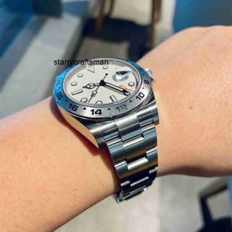 Luxe horloge Rlx Clean Hoge kwaliteit 42 mm 216570 Wit Zwarte wijzerplaat Oranje naald Roestvrij staal Explorer Mechanisch l KGNM